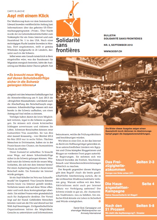 Solidarité sans frontières,  Bulletin September 2013